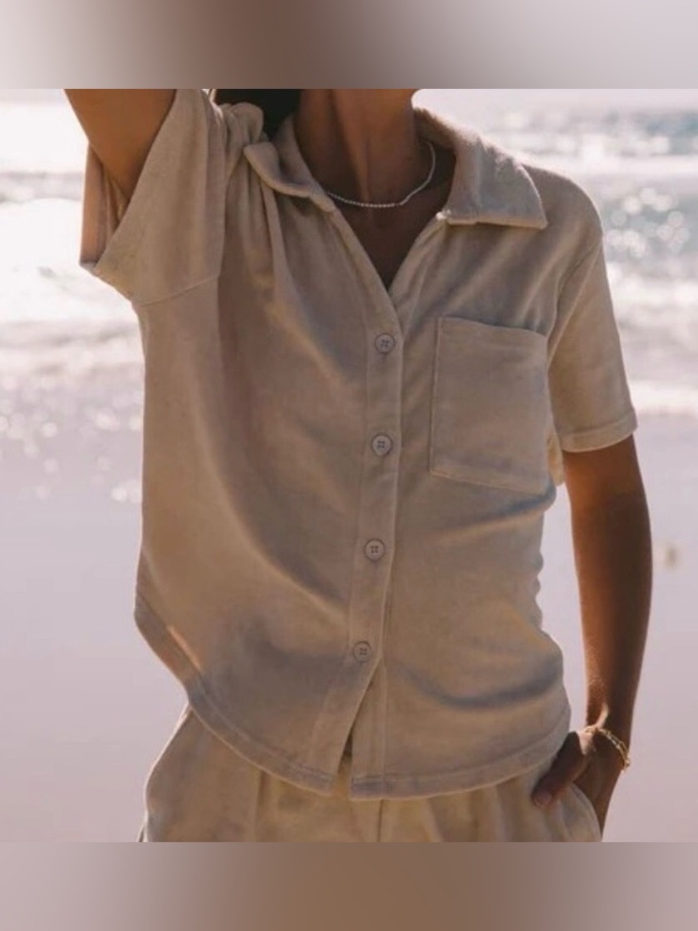 Araminta James Terry cloth shirt boxy short sleeve biscuit Small